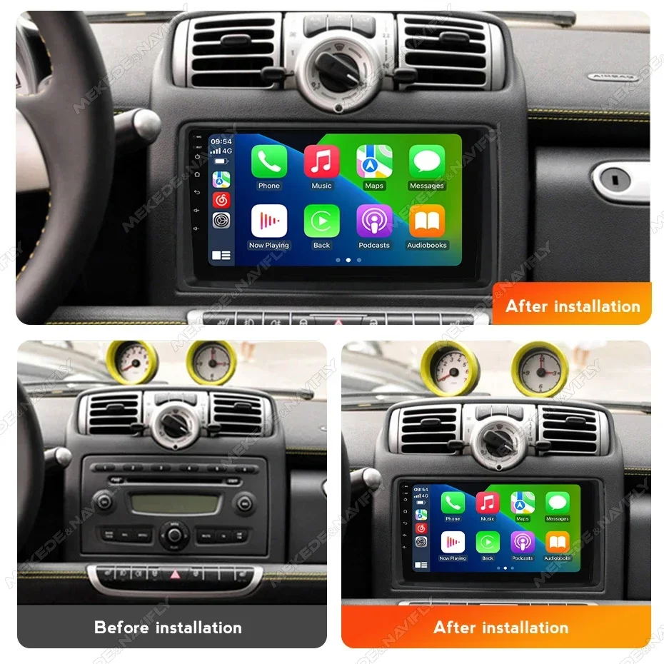 MEKEDE Android 14 Car Radio 2Din Stereo For Mercedes-Benz B200 Smart Fortwo 451 2006-2009 Multimedia Player GPS BT CarPlay Auto