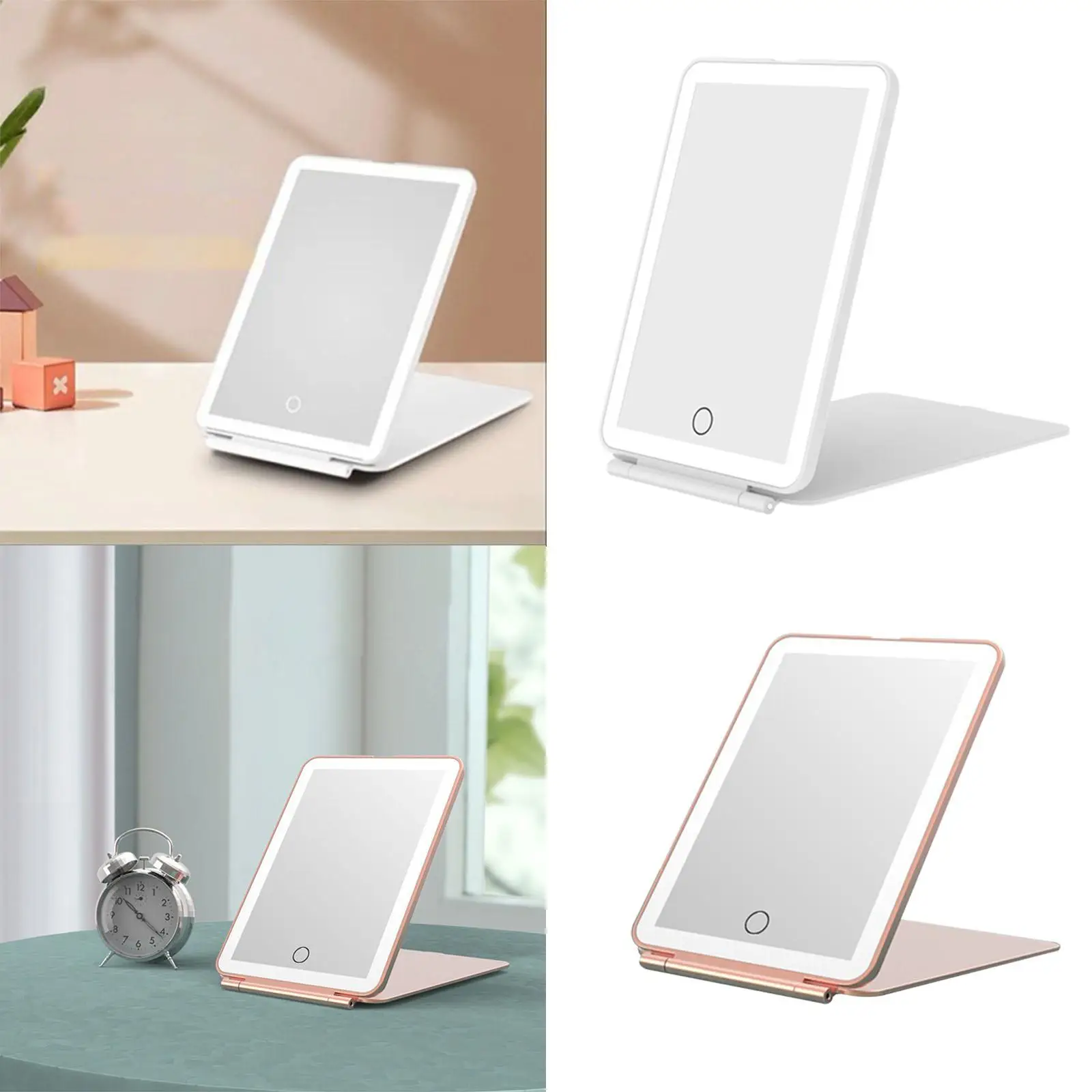 مرآة مكياج ليد قابلة للطي مع مفتاح لمس ، مرآة تجميل مضيئة ، قابلة لإعادة الشحن USB ، ضرورية للسفر