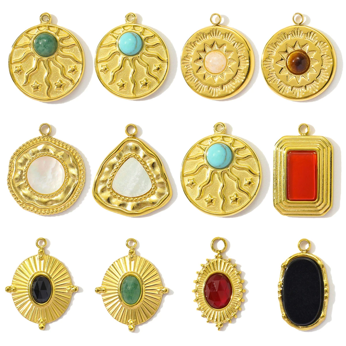 

3pcs/Lot Stainless Steel Geometrical Round Pendants Charms Natural Stone for DIY Fashion Jewelry Making Earring Accessory
