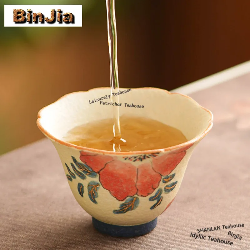 

50ml Hand-painted Camellia Teacup Zen Tea Bowl Tea Pair Tea-tasting Personal Cup Chazhan Master Cups Tableware Decoration Craft