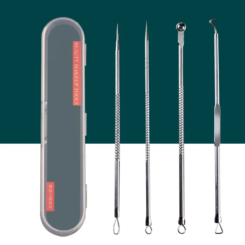 4 STKS Mee-eter Verwijderen Naalden Zwarte Stippen Cleaner Roestvrij staal Spot Extractor Acne Behandeling Naald Set Gezicht Schoon Care Tool