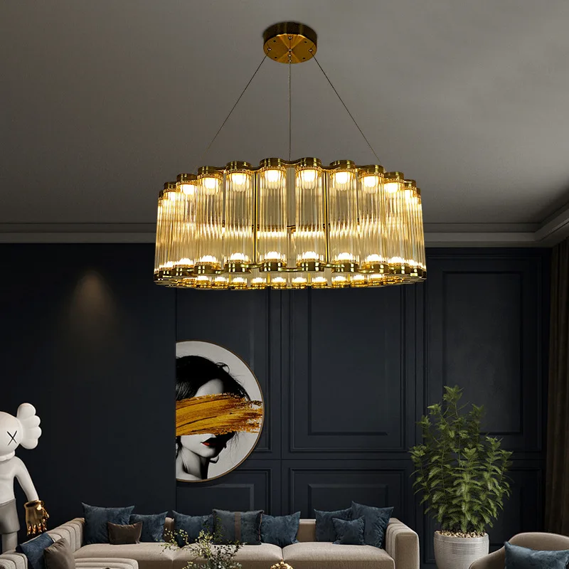 Nordic light luxury creative post-modern chandelier stainless steel high-grade glass dining table lamp hall living room