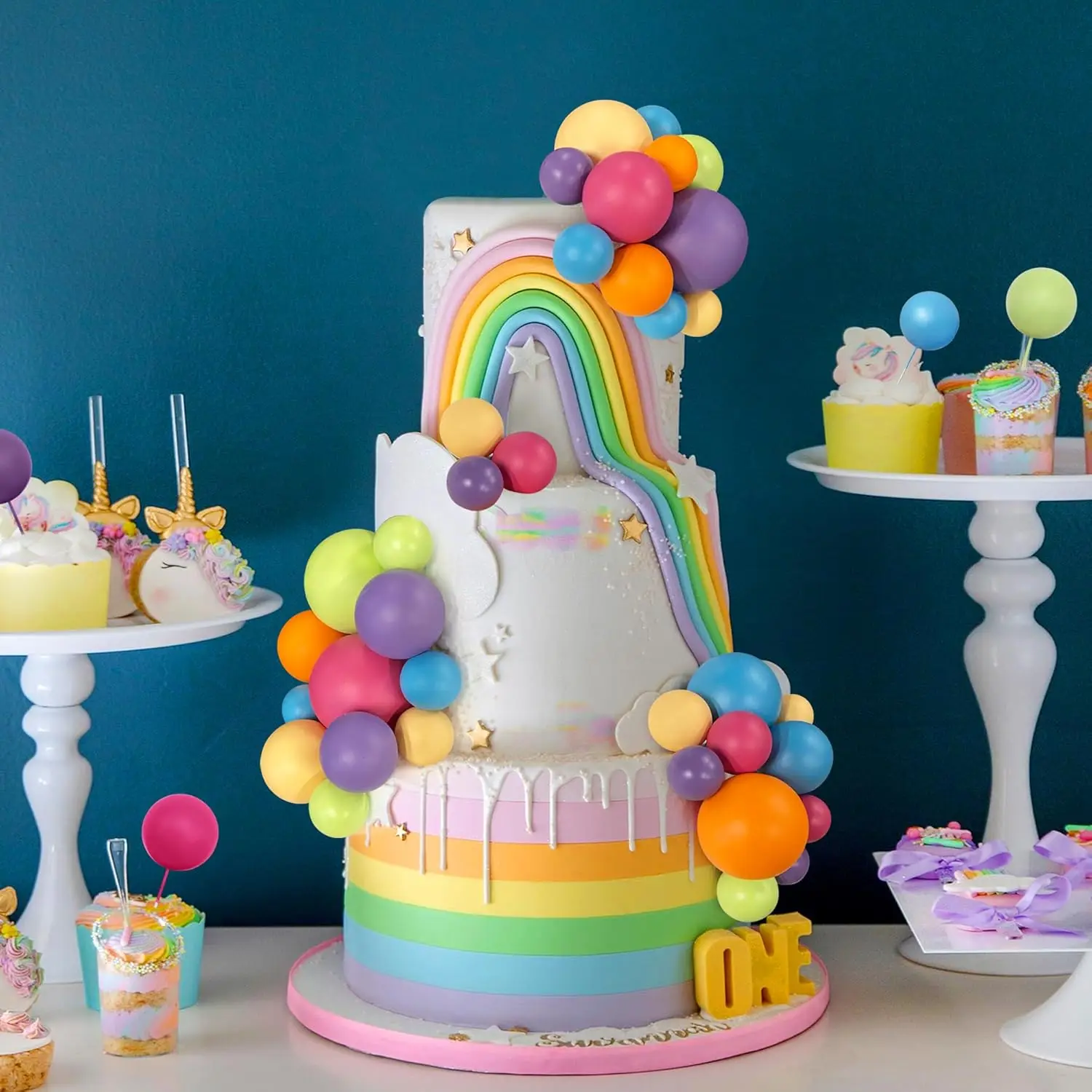 56 Stück Kugel-Kuchen-Picks, bunter kugelförmiger Kuchenaufsatz, Perlenkugeln, Cupcake-Kucheneinsatz-Aufsatz für Hochzeit, Geburtstag, Party – Detail 3