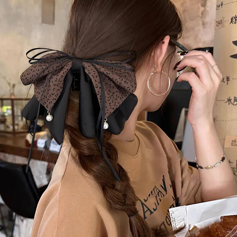 Polka Dot Bow Ponytail Hair Claw Clip Elegant Non Slip for Half Up Low Pony Back Head Daily Premium Acetate