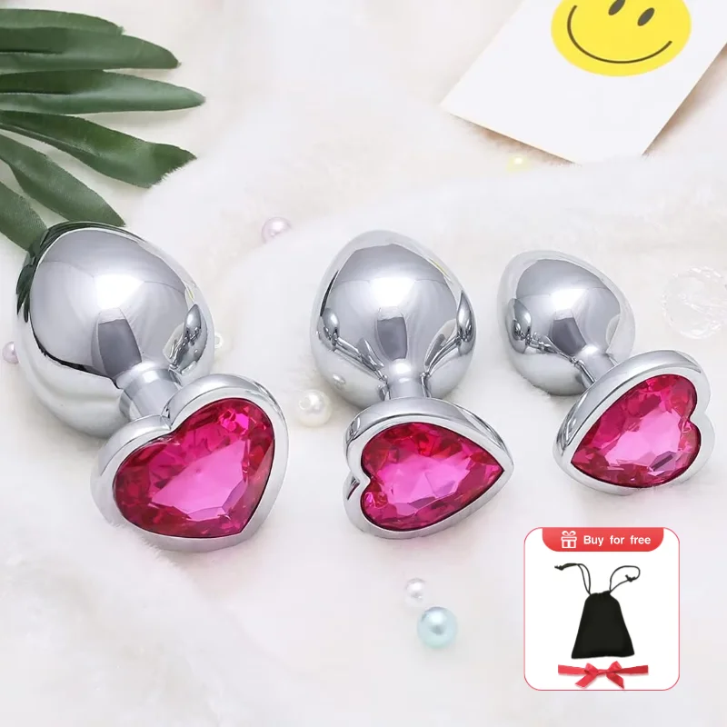 3 Pcs Luxury Jewelry Design Fetish Heart Metal \\Stainless Steel Crystal Anal Plug Removable Butt Plug Stimulator Anal Sex Toys