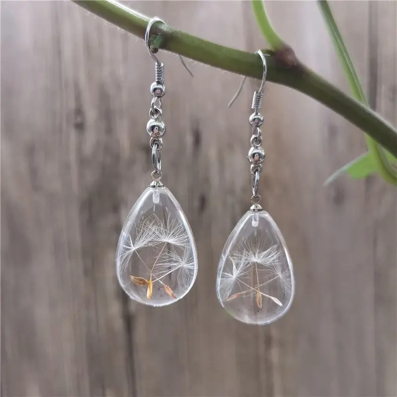 Boucles d'Oreilles de Pissenlit en Résine Xy Transparentes pour Femme, Bijoux Boho pour Fille, Fabrication Artisanale, Vente en Gros