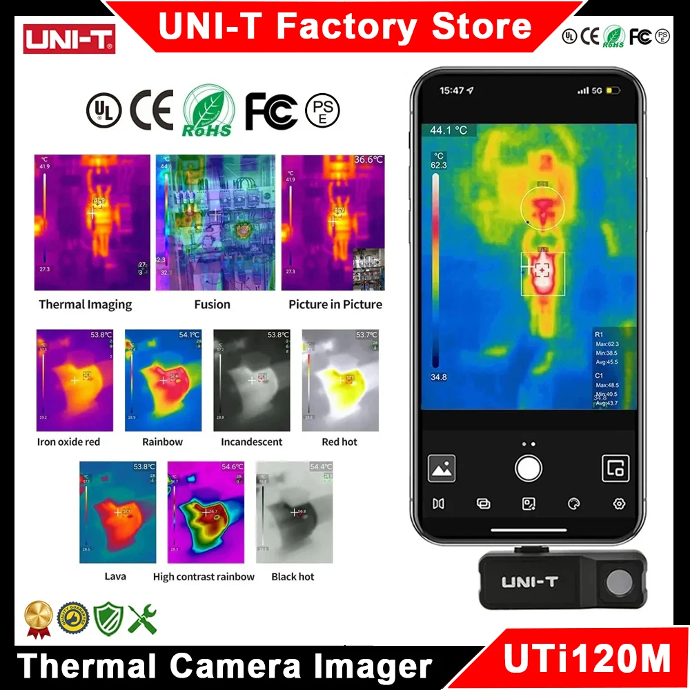 UNI-T UTi120Mobile UTi120MS Thermal Camera for Android & iOS Infrared Heat Image Camera Thermal Imager (not for iPhone Type-C)