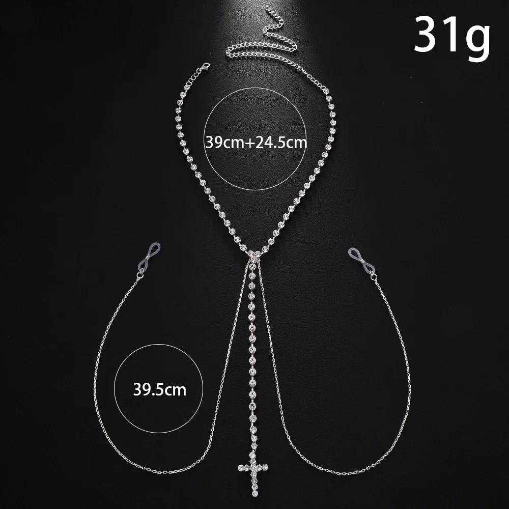 Beach Bikini Cross Nipple Chain Bra Non Piercing Women Jewelry Festival Clothing Sexy Rhinestone Body Chain Chest Accessories