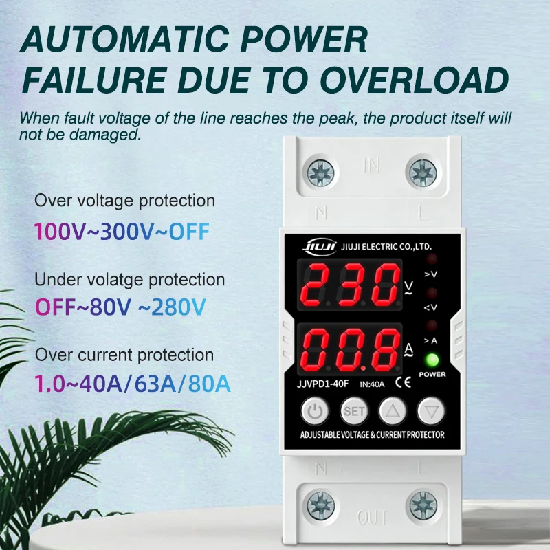 220V Automatic Reset Brand New Mold Over/Under Voltage and Current Limiter 63A Household Circuit Protection