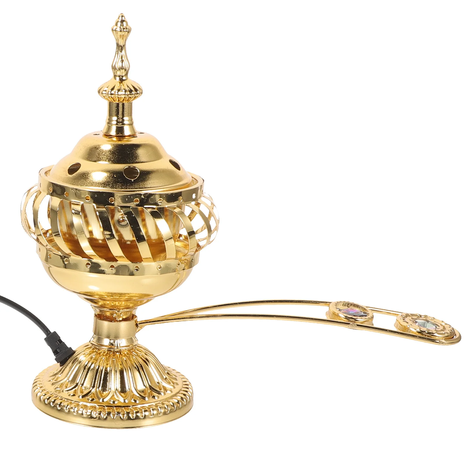 

Incense Burner Electronic Vintage Metal Desktop Censer Burner Eu Plug Portable Aroma Holder for Home Decor