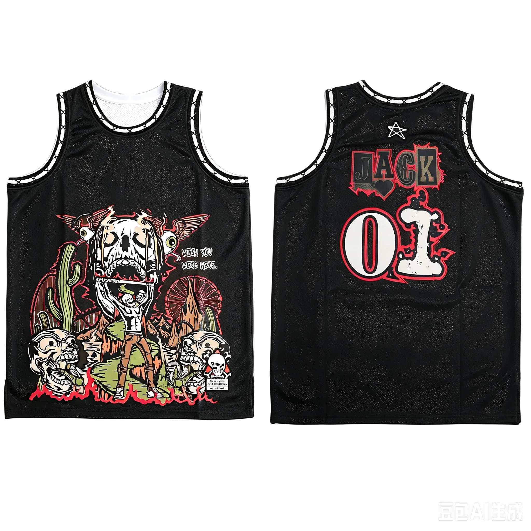 2026 Summer Gothic Skull Cactus Graphic Basketball Jersey 
