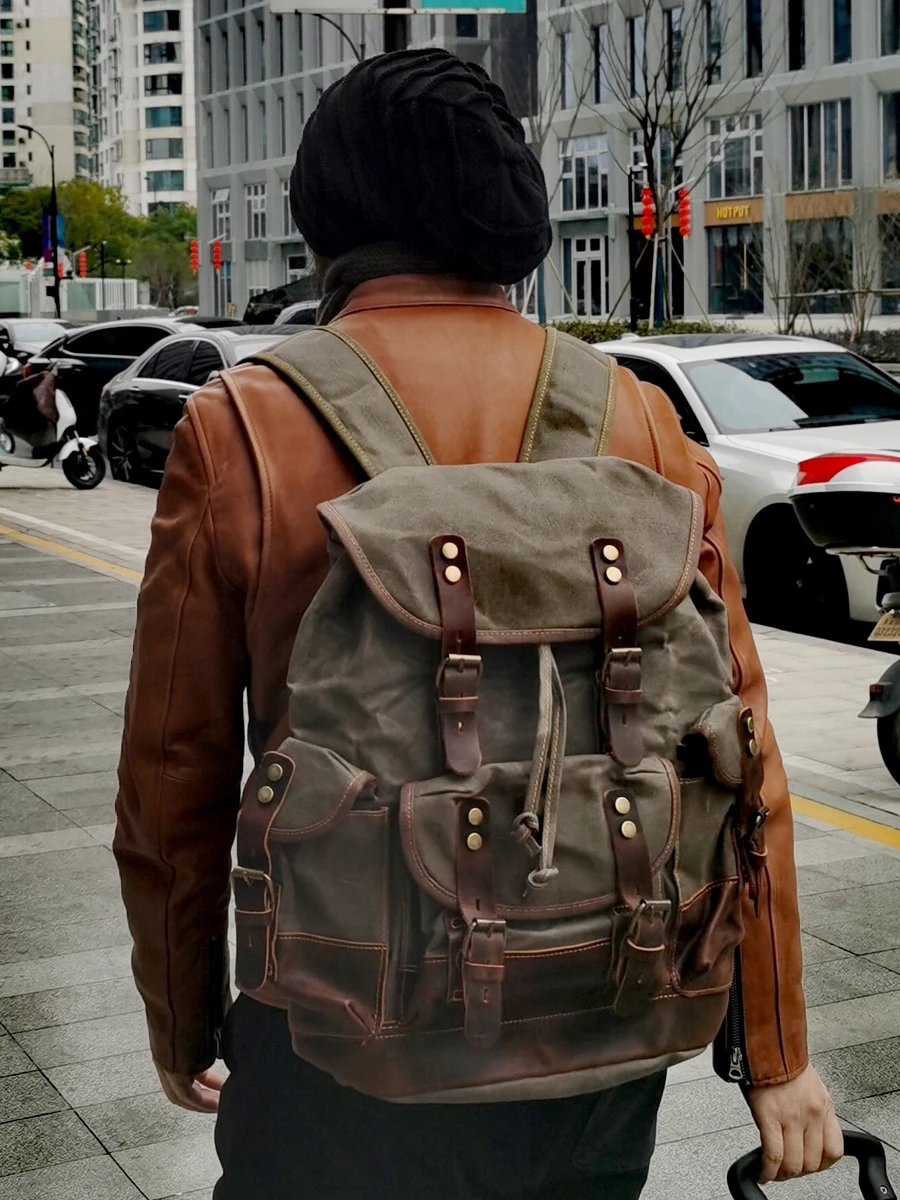 

Casual Outdoor Canvas Paratrooper Backpack Large Capacity Motorcycle Camping Climbing Bag Computer Bag British Style Travel B...