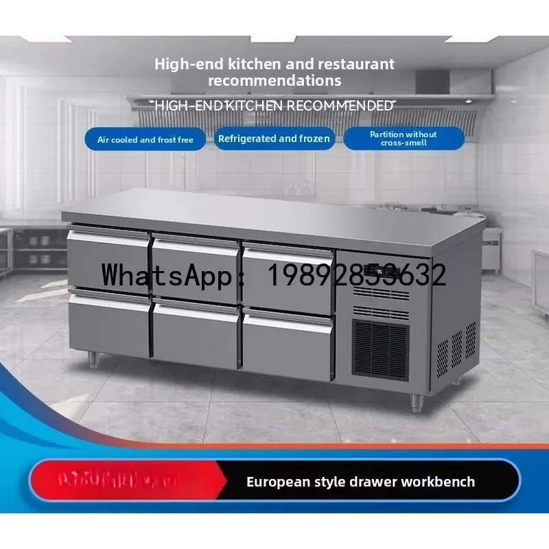 JX  Drawer-Type Fresh-Keeping Cabinet Kitchen Stainless Steel Operation Table Refrigerator European Style Refrigerated Workbench