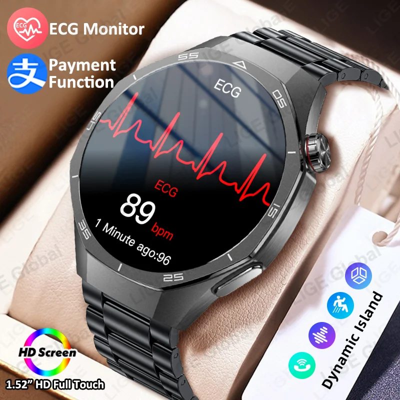 LIGE ECG Smart Watch For Android Heart Rate Blood Oxygen Sports Fitness Bracelet Voice Calling Dynamic Island Watches Men Women