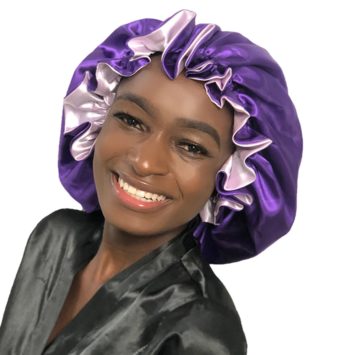 1pc Double Layer Laced edge satin bonnets matching colors sleep bonnet cap