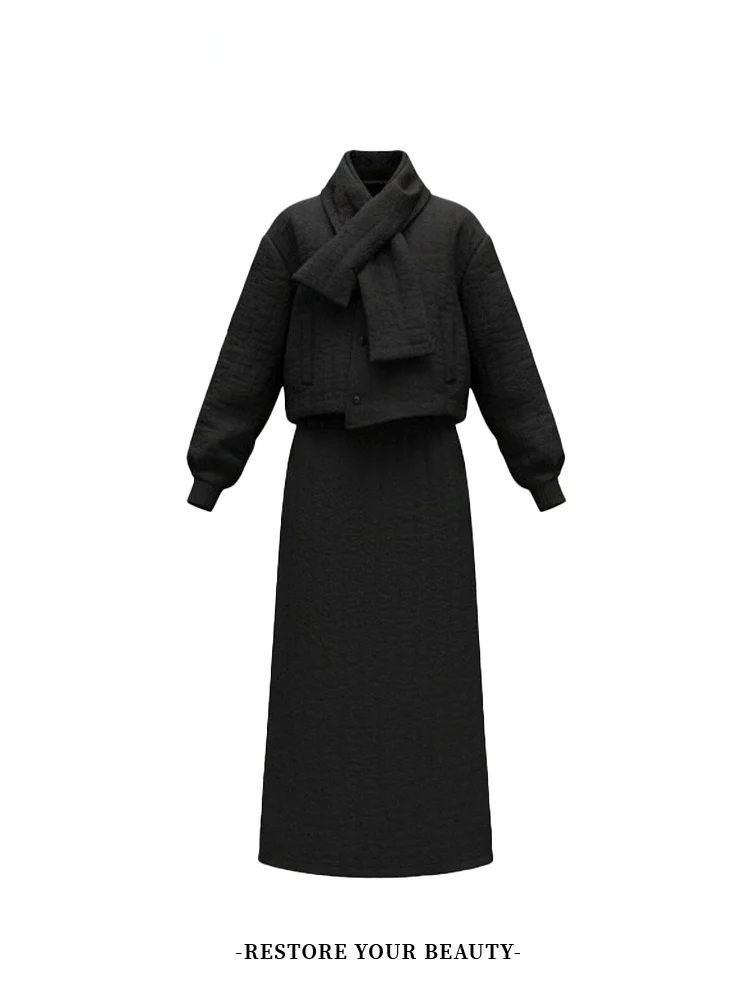 

Ele Winter Faion комплект, женский хлопковый тюнет, шарф, воротник, юбка с завязками на талии, футболка, костюм, повседневный, удобный, теплый