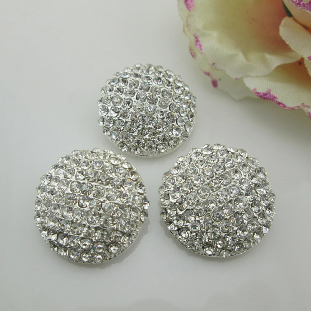 5pcs Charming Clear Rhinestone Metal Buttons for Clothing Round Alloy Buttons for Crafts