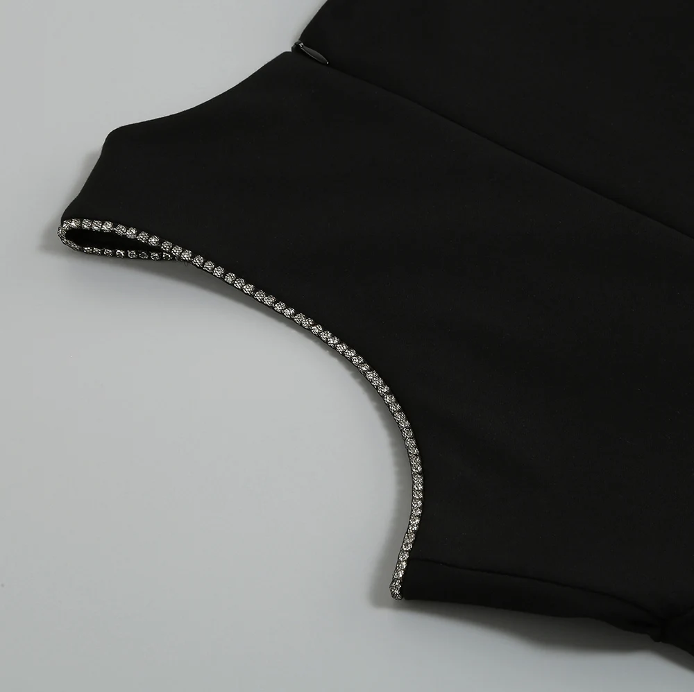 Women's New Black Round Neck One Shoulder Sleeves Decorated Diamond Chain Sexy Dress Women's Tight Party Evening Elegant Dress