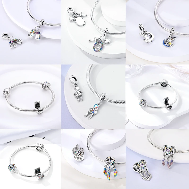 925 Sterling Silber Bunte CZ-Charm-Perlen Herz Baum des Lebens Elefant Hamsa Pfote Sonne Mond für DIY Armband Halskette Geschenk – Detail 8