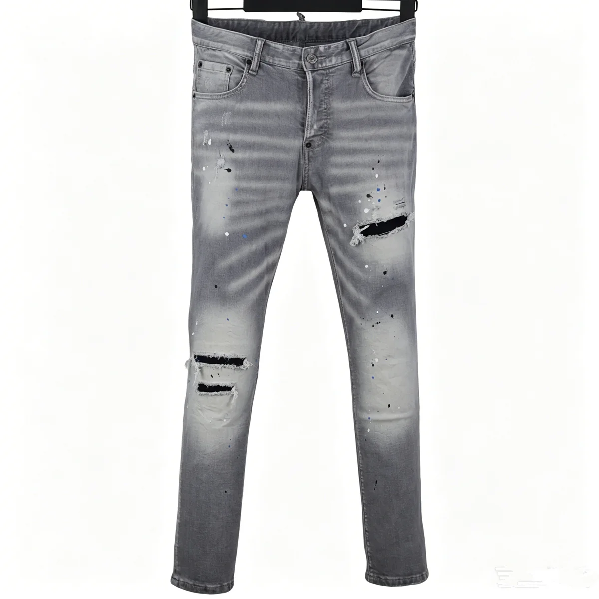 

6088 Four Seasons New Men's Jeans Washed Milled Patch Embroidered Phoenix Feet Grey Jeans for Men