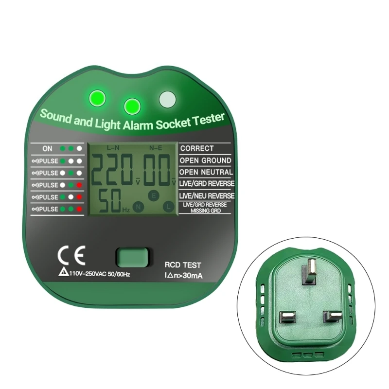 Socket Tester with LCDDisplay Digital Electrical Tester, 90-250V Digital Detector Electric
