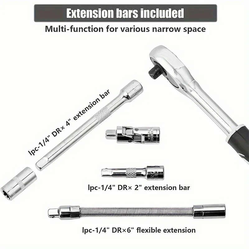 46pcs 1/4 Inch Drive Socket Set Ratchet Wrench Set Car Tool Kit, Bit Socket Wrench Set Metric Mechanic Tool Set Car accessories