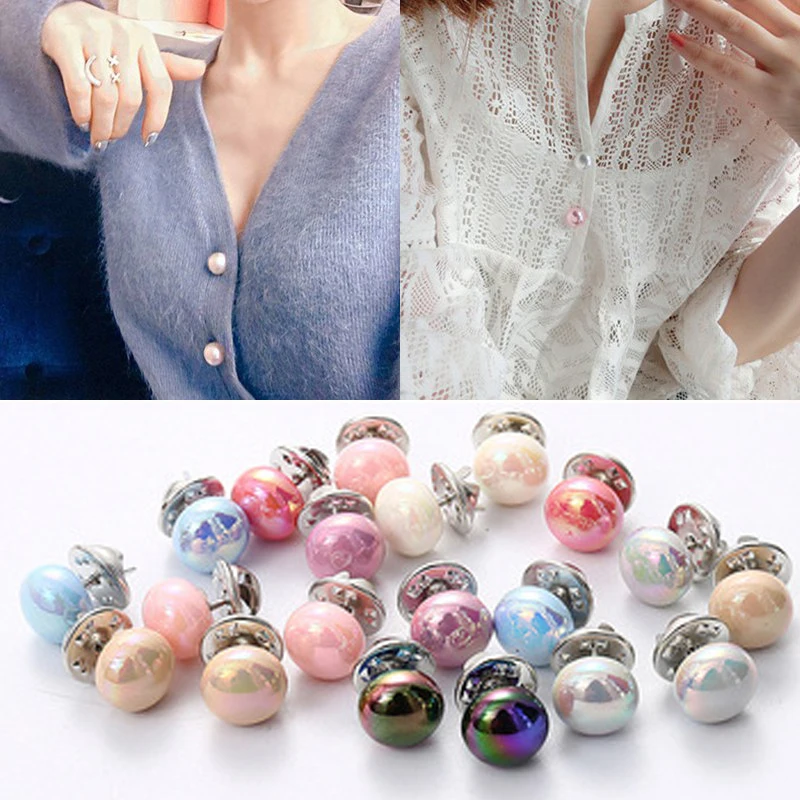 10Pcs Buttons Women Shirt Safety Buttons Safety Pearl Brooch Buttons DIY Clothing Dress Coat Sweater Shirt Decor 7 Styles Colors