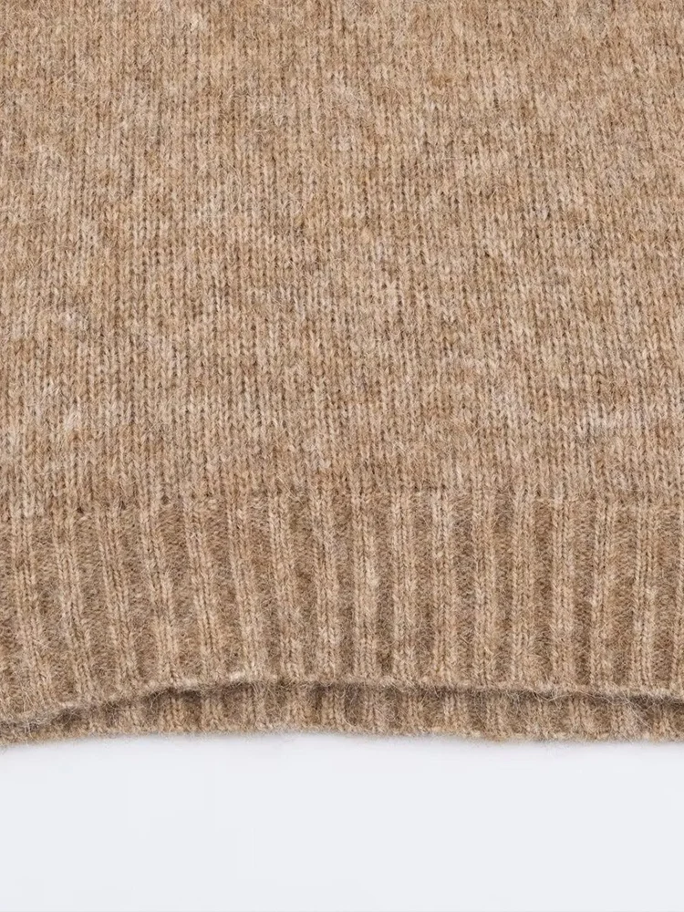 أزياء نسائية جديدة على الطراز الأوروبي، متعددة الاستخدامات، أنيقة بلون سادة ورقبة عالية وطبقات مزخرفة سترة متماسكة