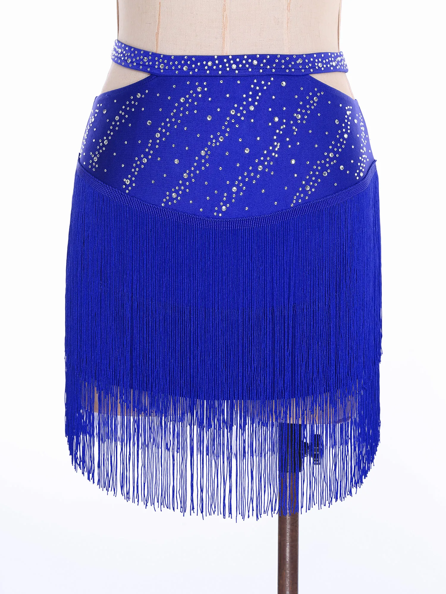 Mulheres dança latina salão de baile cha-cha tango samba rumba salsa traje recorte cintura elástica brilhante strass borlas saia dancewear