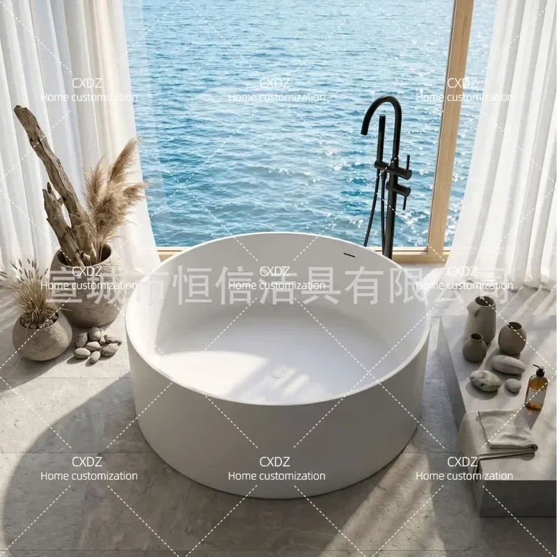 Round Artificial Stone Freestanding Bathtub Luxury Hotel B&B Project Double Tub Wholesale