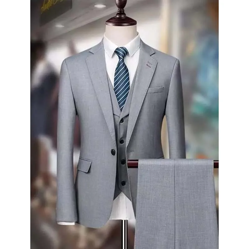 

High Quality Grey Men's Suits Single Breasted Notch Lapel Blazer Elegant Groom Fomal Wedding 3 Piece Jacket Pants Vest Outfits