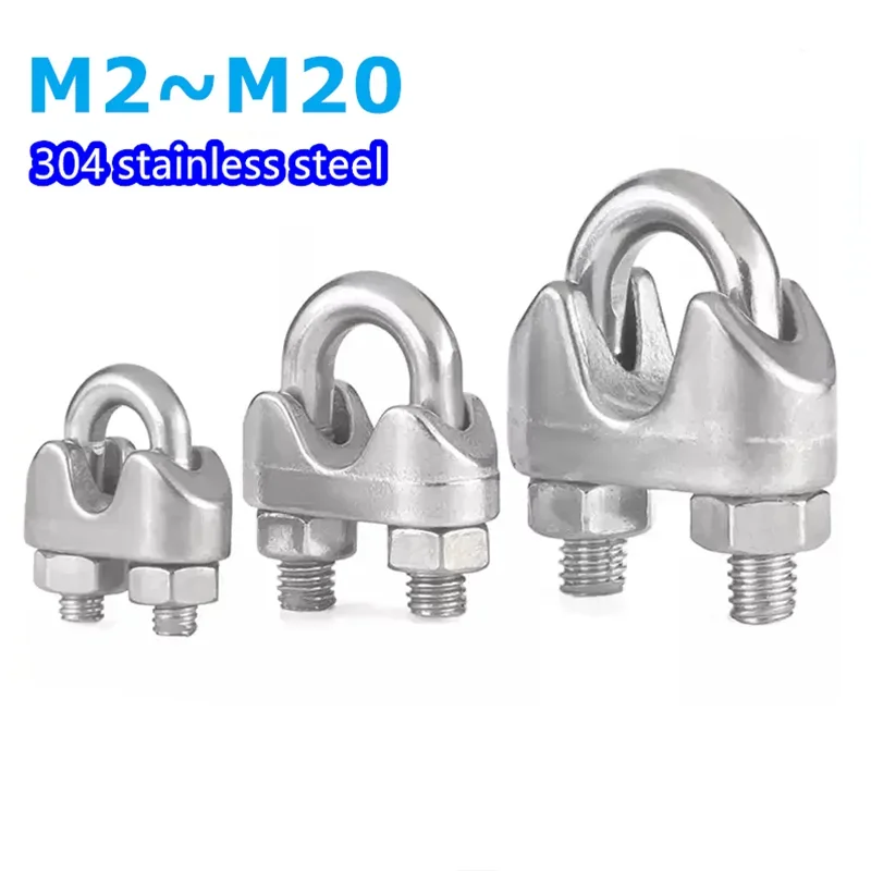 Stainless Steel Wire Rope Clips U-shaped Clamp Adjustable Metal Screw Clip Cable Fastening Accessories M2/M3/M4/M5/M6/M8-M20