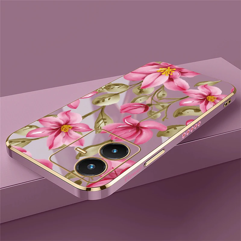 حافظة لهاتف Vivo S18 S16E S15E S12 S10E S1 Pro S17 Pro غطاء خلفي مطلي بالزهور مقاوم للصدمات
