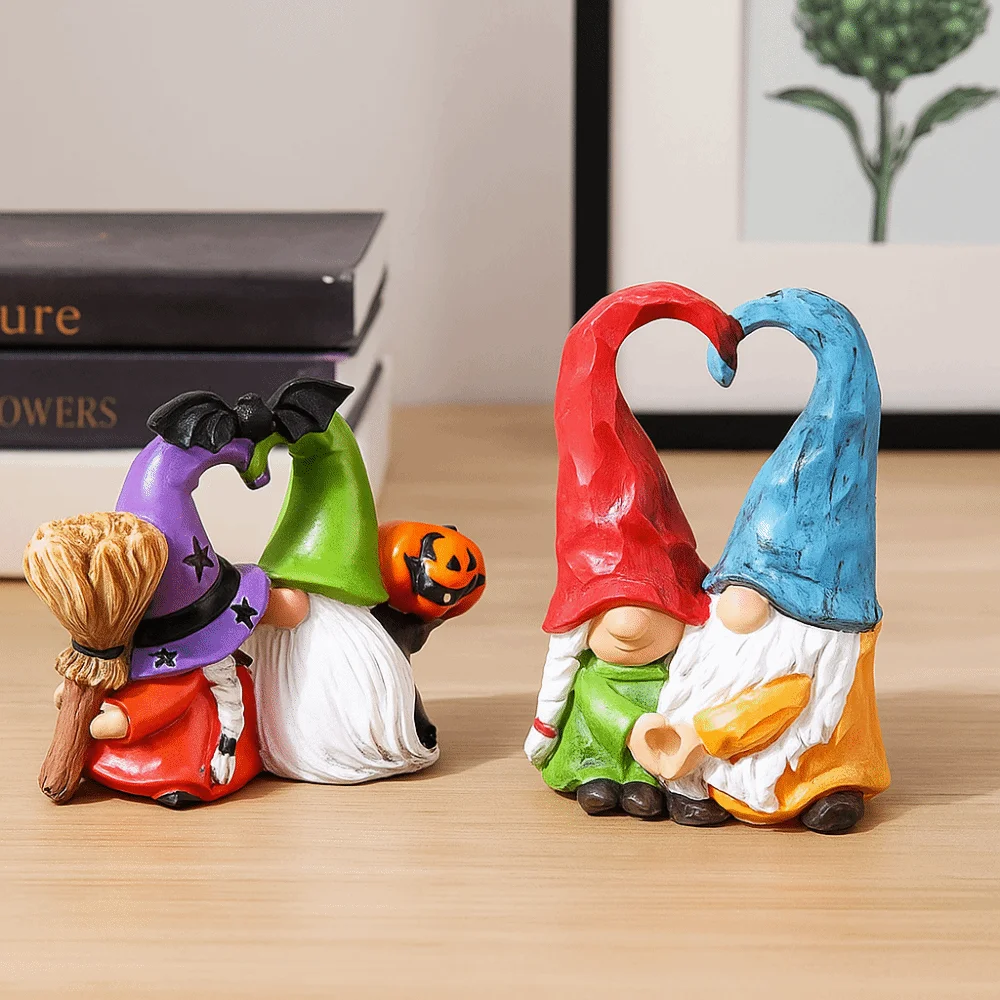 

Resin Couple Dwarf Ornaments Handmad Collectible Pumpkin Dwarf Figurine Miniatures Statue Dwarf Spirit Heart Shape Figurines
