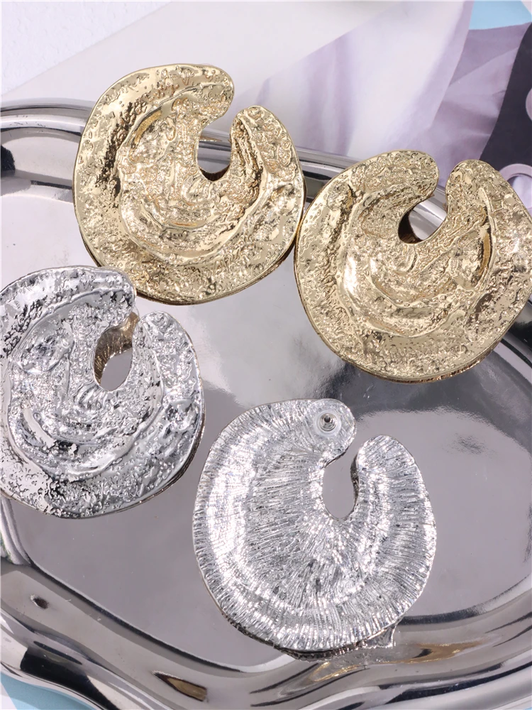 HUANZHI New Circular Alloy Large Earrings for Women Chunky Metal Irregular Exaggerated Vintage Fashion Jewelry Gifts 2024