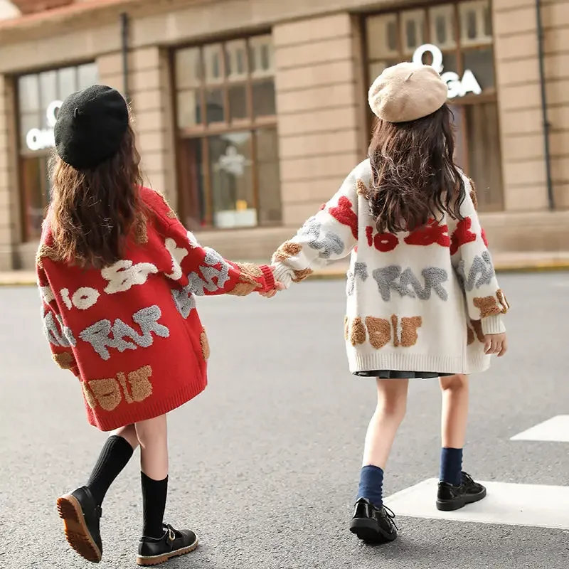 2023 teenager Knitted Sweater Kids autumn Winter Clothes for Girls Cotton Long Sleeve Single Cardigan Outwear 8 9 10 11 12 years