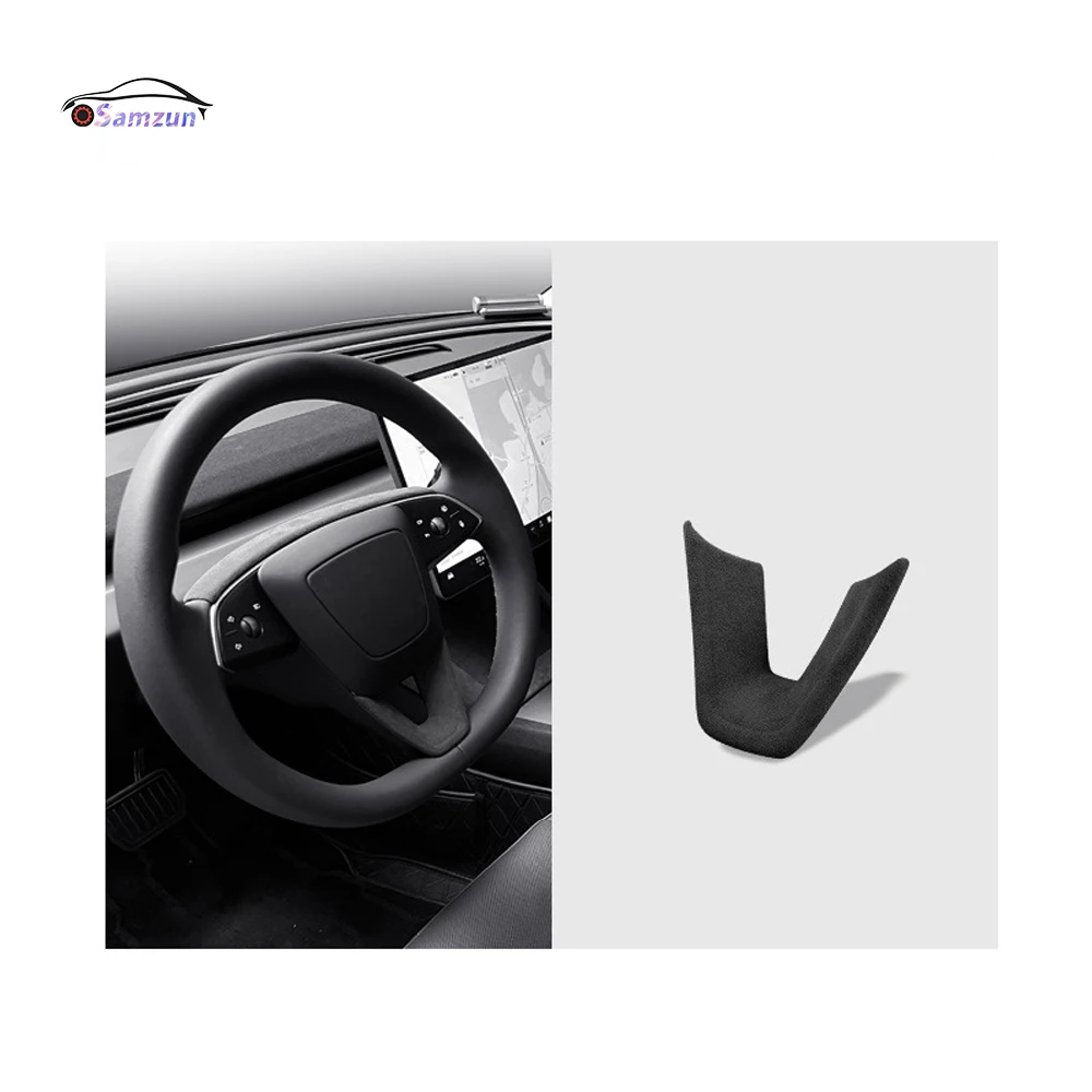 For Tesla Model 3 Highland 2024 Car Steering Wheel Panel Patch Sticker Alcantara Styling Center Protector Suede Trim Accessories