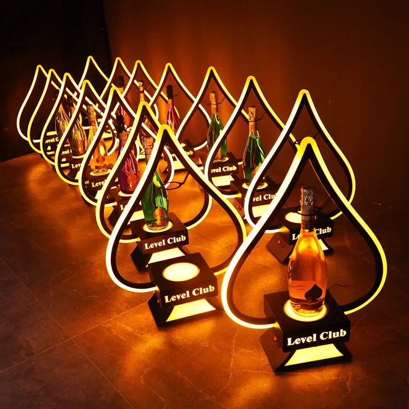 Bar spade A luminous wine bar nightclub nightclub wine tray LED golden yellow light metal wine champagne display stand