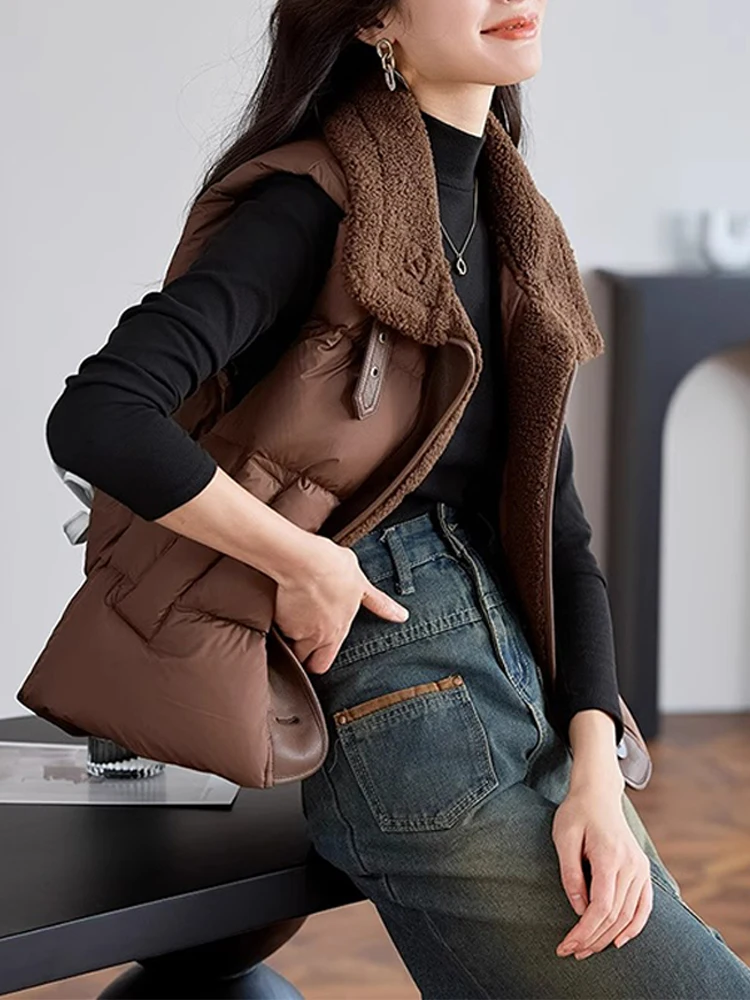 

Жилет женский из овечьей шерсти Thiened, верхняя одежда, стильный, для дома и повседневной носки, однобортный, средней длины