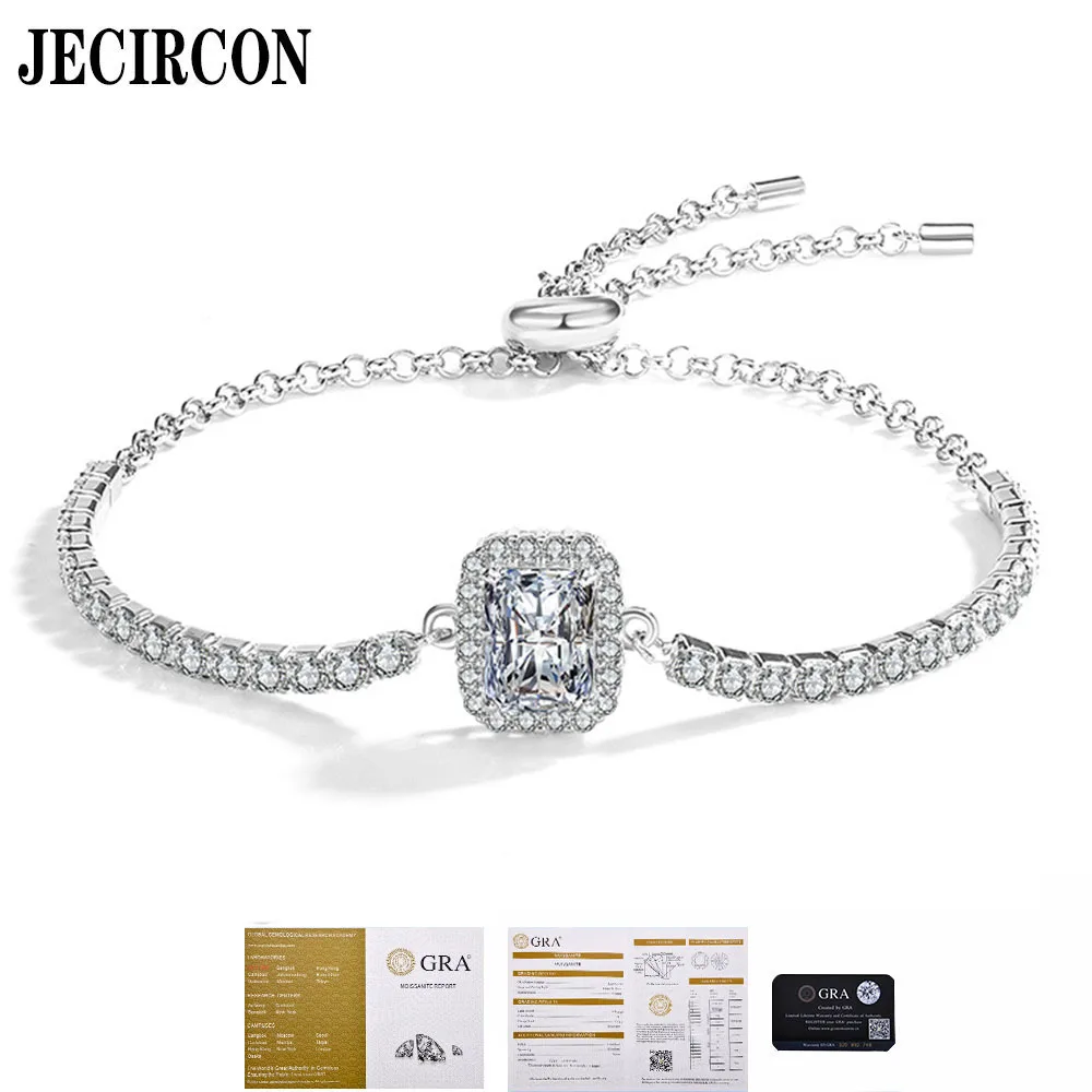 

JECIRCON 925 Sterling Silver Moissanite Galaxy Bracelet 1/2ct Geometric Square Moissanite Simple Push-Pull Adjustment Hand Chain