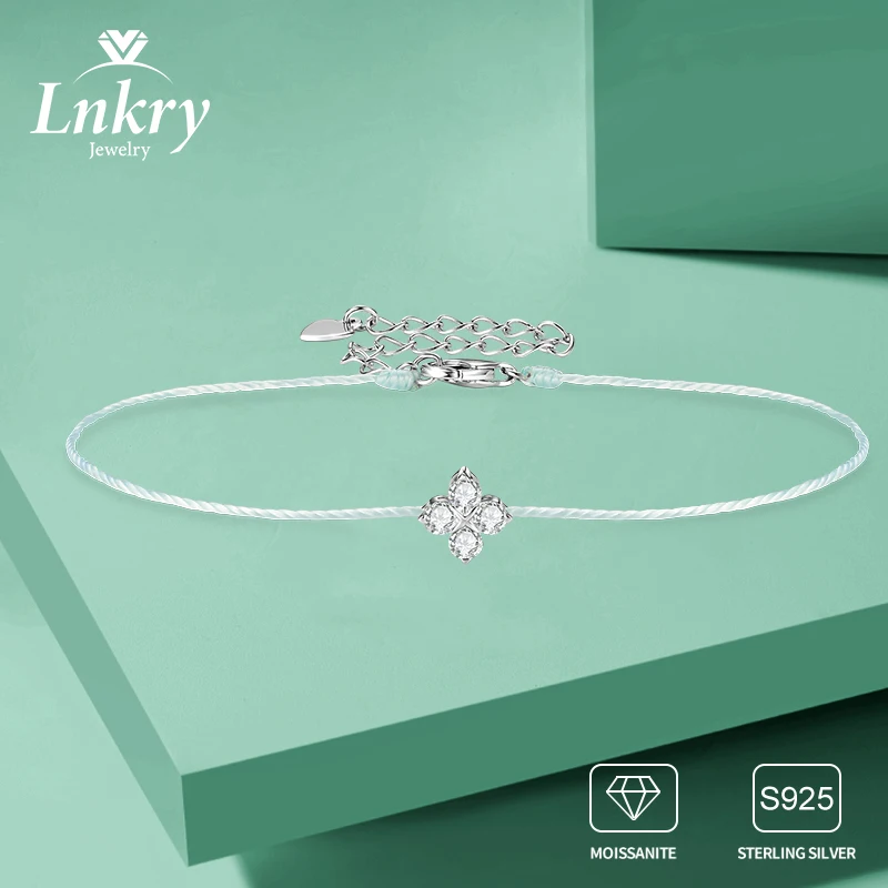 

Lnkry Exquisite 0.24CTTW Moissanite Bracelet 925 Sterling Silver Adjustable Rope Chain Bracelets for Women Lucky Clover Jewelry
