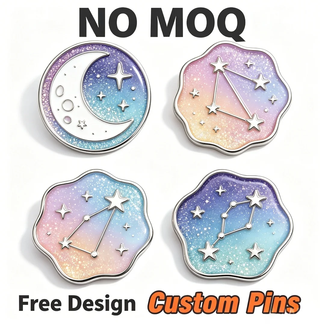 Custom Glitter Star Moon Enamel Pins Constellation Lapel Badge Brooch, Galaxy Aesthetic Enamel Pin for Backpack Jewelry Gift