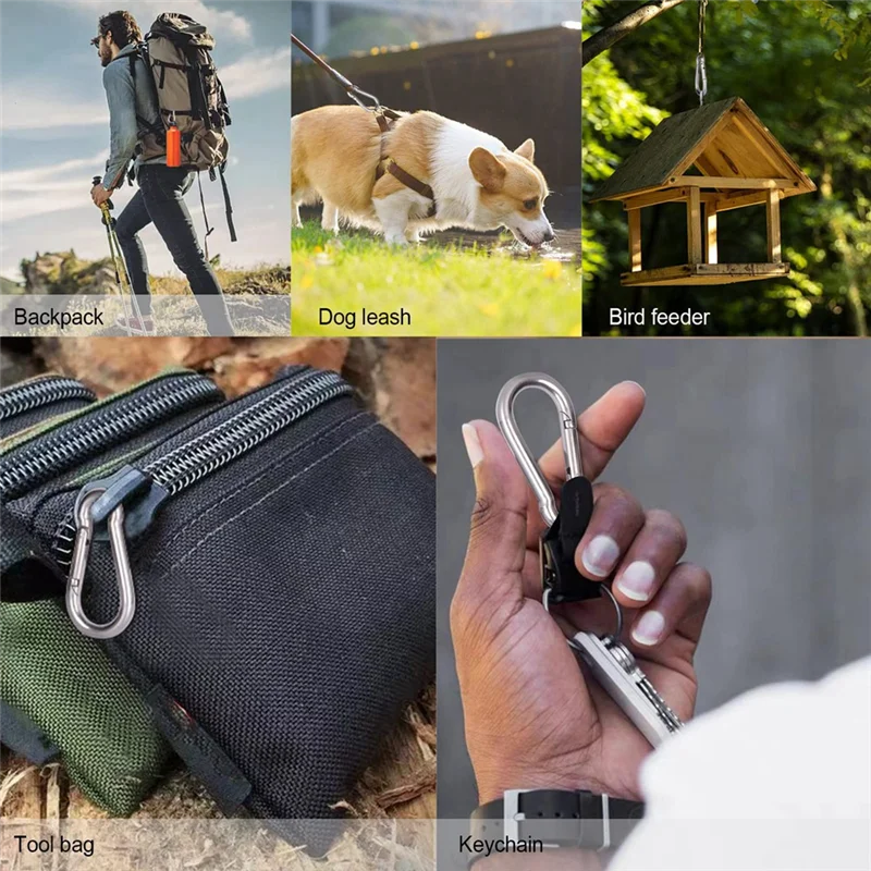 

10Piece Stainless Steel Carabiner Clip Heavy Duty Spring Snap Hook Carabiner Clips 2.36 Inch-A67F