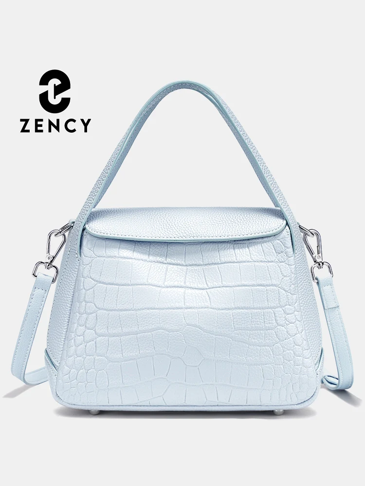 

Zency Leather Shoulder Bag Woman Genuine Vintage Small Designer Tote Bag Cross over Bag New Women Hobo Blue White Large Bolsa