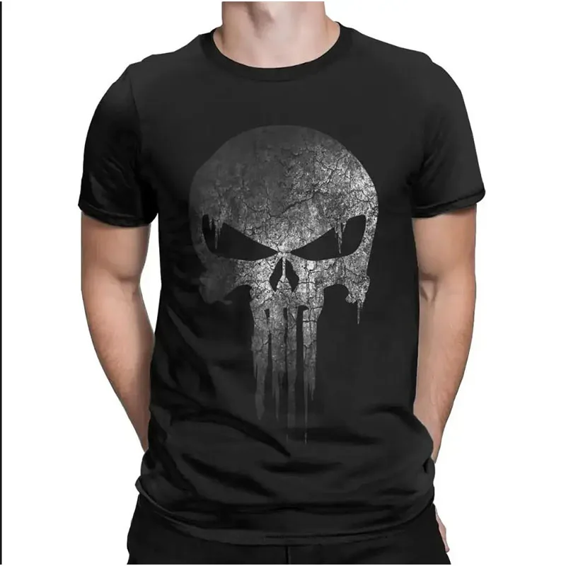 2024 New Men\'s Fun Skull Print T Shirt Gym Fitness 100% Cotton Tee Harajuku Hip Hop High Quality Short Sleeve T-shirt Streetwear