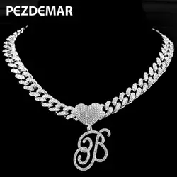 Luxury Iced Out Cuban Choker Cursive Letters Pendant Necklace for Women Men Initial Name Zircon Chain Necklace Hip Hop Jewelry