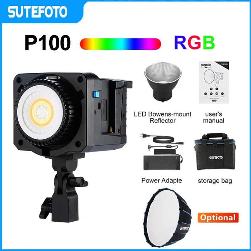 

SUTEFOTO P100 RGB Bi-color LED Video Light Kit 2800k-10000k APP Control Bowens Mount for Photography Video Recording Shooting