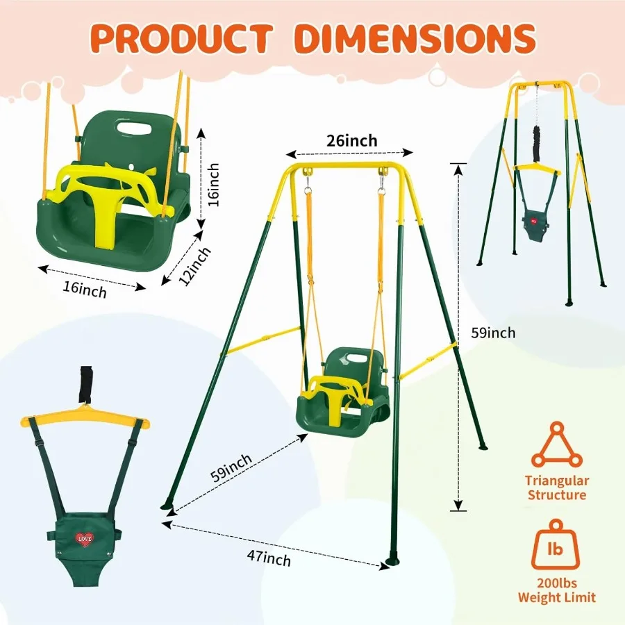 Toddler Swing Set and Baby Jumper Foldable Baby Swing Set with Metal Stand for Indoor and Outdoor Use Baby Bouncer Jumper Durab