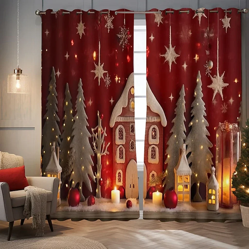 2023 Happy New Year Snow Scenery Reindeer Festival Curtains 3D Christmas Decoration Living Room Bedroom Drapes Custom