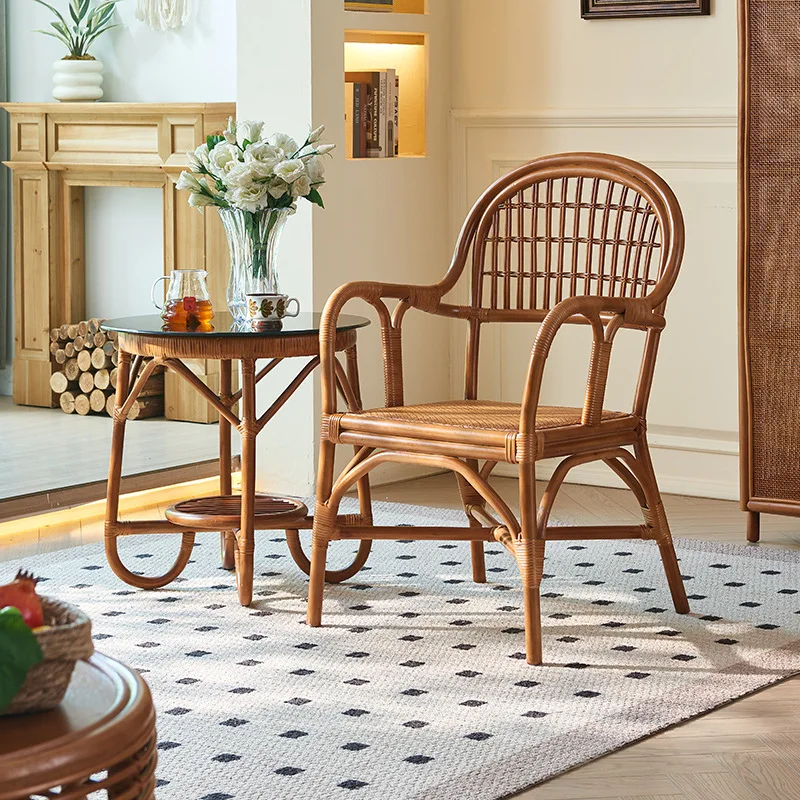 Pure handmade Indonesian rattan chair dining chair medieval homestay hotel balcony leisure one table two chairs three-piece set